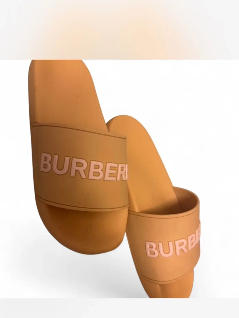 Burberry Tan and Pink Logo Slide Sandals - Picture 2 of 3